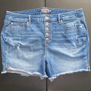 #T910 - Torrid Button Fly Jean  Shorts with Distressed Details and Raw Hem-18W